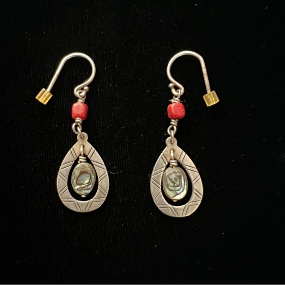 Silpada Sterling Silver Abalone and Coral Southwest Dangle Earrings W2168 - Picture 1 of 7